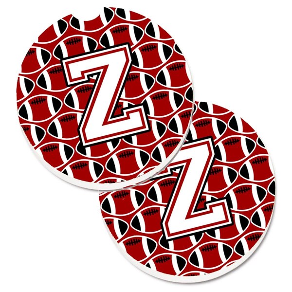 Carolines Treasures Letter Z Football Cardinal and White Set of 2 Cup Holder Car Coaster CJ1082-ZCARC - main